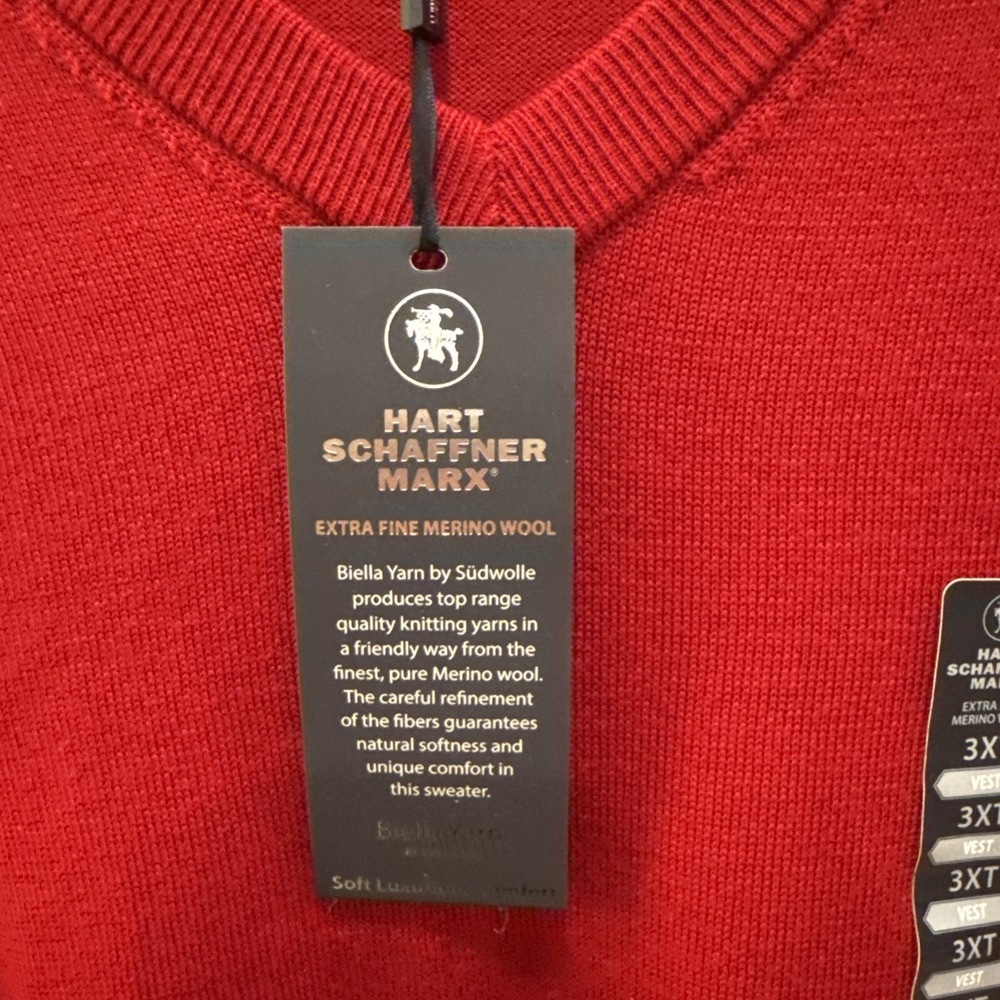 Hart Schaffner Marx Extra Fine Merino Wool Sweater Vest Mens Big & Tall 3XT Red - Picture 5 of 7